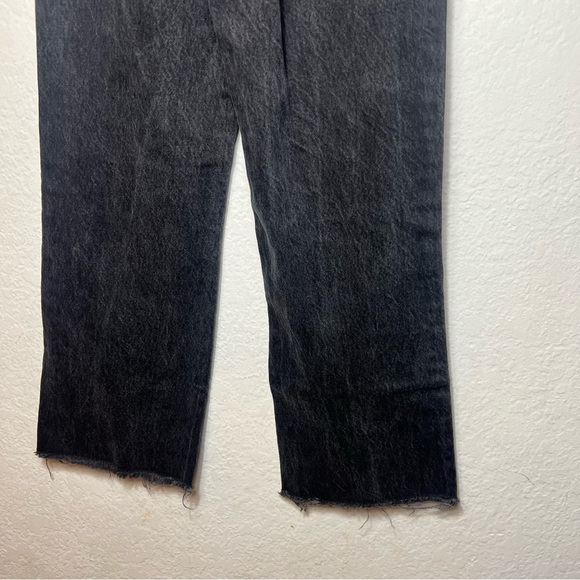 Zara High Waisted Distressed Ripped Knee Wide Leg Full Length Jeans In Black - Picture 10 of 11